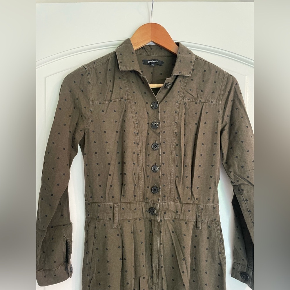 Madewell Olive Polka Dot Coastal Jumpsuit XS - Picture 2 of 11